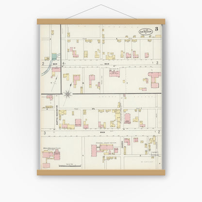 Old map wall art mockup — magnetic wood frame on white wall — Sanborn Fire Insurance Map from Abingdon, Washington County, Virginia (1897), Sheet #0003