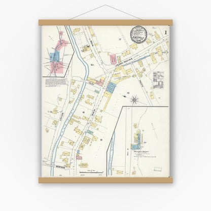 Old map wall art mockup — magnetic wood frame on white wall — Sanborn Fire Insurance Map from Placerville, El Dorado County, California (1891) - Complete Map Set