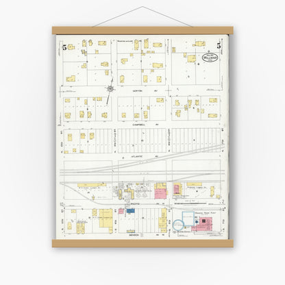 Old map wall art mockup — magnetic wood frame on white wall — Sanborn Fire Insurance Map from Willmar, Kandiyohi County, Minnesota (1925), Sheet #0005