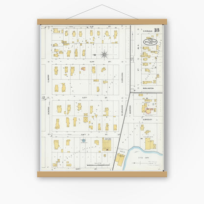 Old map wall art mockup — magnetic wood frame on white wall — Sanborn Fire Insurance Map from Stillwater, Washington County, Minnesota (1904), Sheet #0018