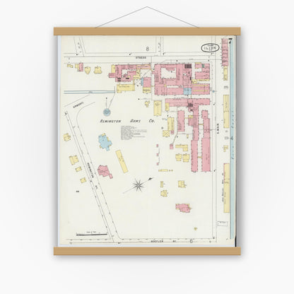 Old map wall art mockup — magnetic wood frame on white wall — Sanborn Fire Insurance Map from Ilion, Herkimer County, New York (1897), Sheet #0007