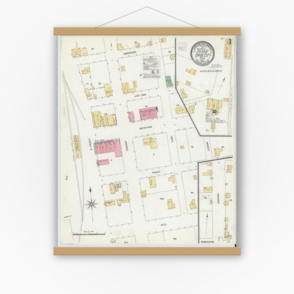 Old map wall art mockup — magnetic wood frame on white wall — Sanborn Fire Insurance Map from Dade City, Pasco County, Florida (1908) - Complete Map Set