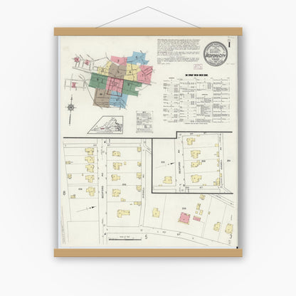 Old map wall art mockup — magnetic wood frame on white wall — Sanborn Fire Insurance Map from Bedford, Independent Cities, Virginia (1913) - Complete Map Set
