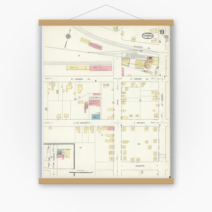Old map wall art mockup — magnetic wood frame on white wall — Sanborn Fire Insurance Map from Tarboro, Edgecombe County, North Carolina (1913), Sheet #0011