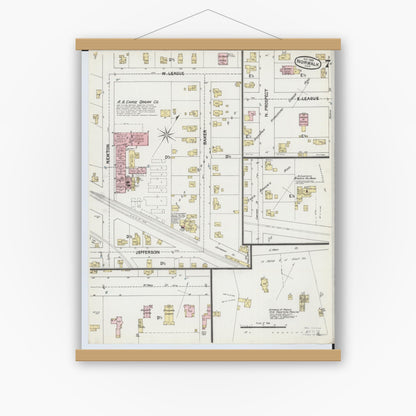 Old map wall art mockup — magnetic wood frame on white wall — Sanborn Fire Insurance Map from Norwalk, Huron County, Ohio (1888), Sheet #0007