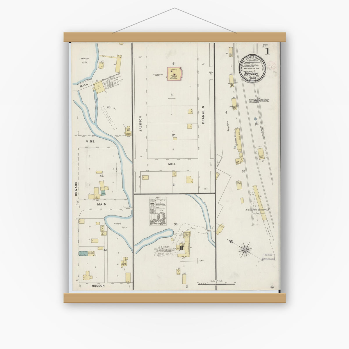 Old map wall art mockup — magnetic wood frame on white wall — Sanborn Fire Insurance Map from Mondovi, Buffalo County, Wisconsin (1894) - Complete Map Set