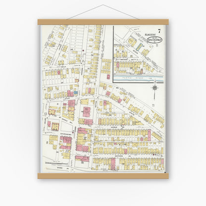 Old map wall art mockup — magnetic wood frame on white wall — Sanborn Fire Insurance Map from Turtle Creek Valley, Allegheny County, Pennsylvania (1919), Sheet #0007