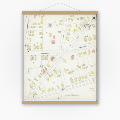 Old map wall art mockup — magnetic wood frame on white wall — Sanborn Fire Insurance Map from Rome, Oneida County, New York (1899), Sheet #0002