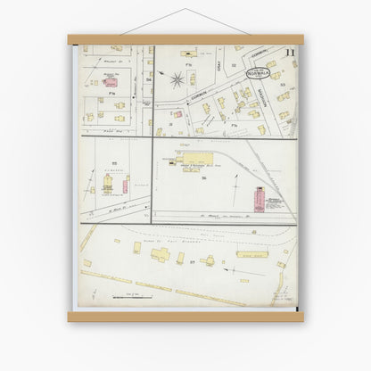 Old map wall art mockup — magnetic wood frame on white wall — Sanborn Fire Insurance Map from Norwalk, Huron County, Ohio (1893), Sheet #0011