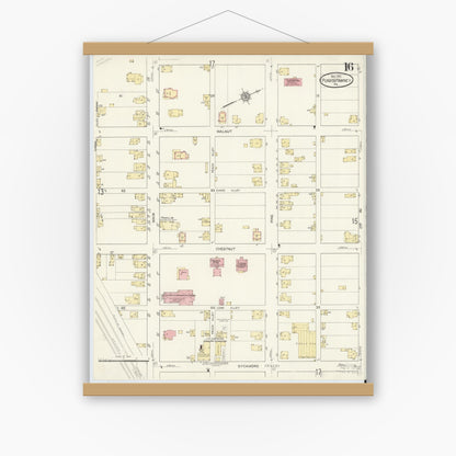 Old map wall art mockup — magnetic wood frame on white wall — Sanborn Fire Insurance Map from Punxsutawney, Jefferson County, Pennsylvania (1912), Sheet #0016