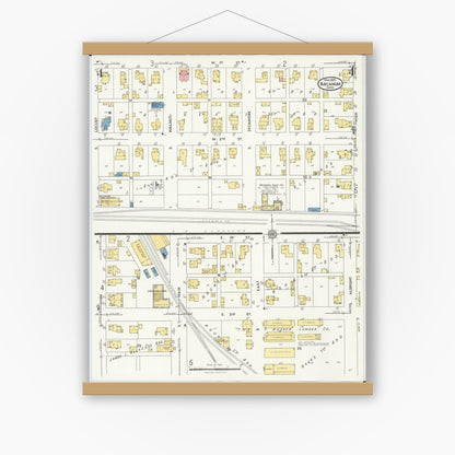 Old map wall art mockup — magnetic wood frame on white wall — Sanborn Fire Insurance Map from Arcanum, Darke County, Ohio (1926), Sheet #0004