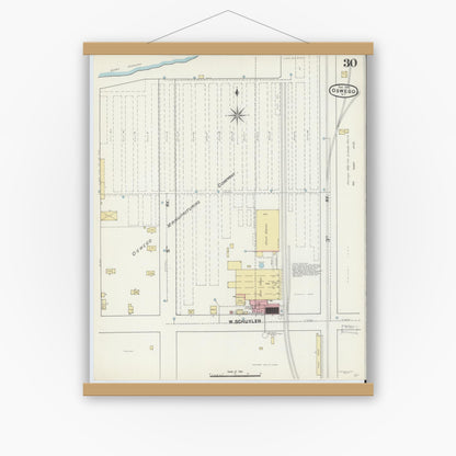 Old map wall art mockup — magnetic wood frame on white wall — Sanborn Fire Insurance Map from Oswego, Oswego County, New York (1890), Sheet #0030