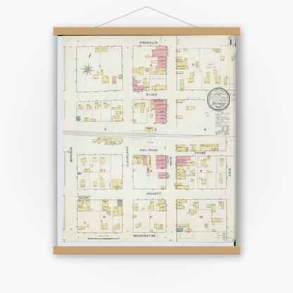 Old map wall art mockup — magnetic wood frame on white wall — Sanborn Fire Insurance Map from Antwerp, Paulding County, Ohio (1893) - Complete Map Set