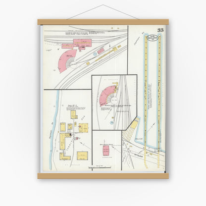 Old map wall art mockup — magnetic wood frame on white wall — Sanborn Fire Insurance Map from Ashland, Ashland County, Wisconsin (1901), Sheet #0033
