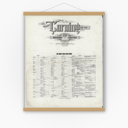 Old map wall art mockup — magnetic wood frame on white wall — Sanborn Fire Insurance Map from Corning, Steuben County, New York (1921), Sheet #0001