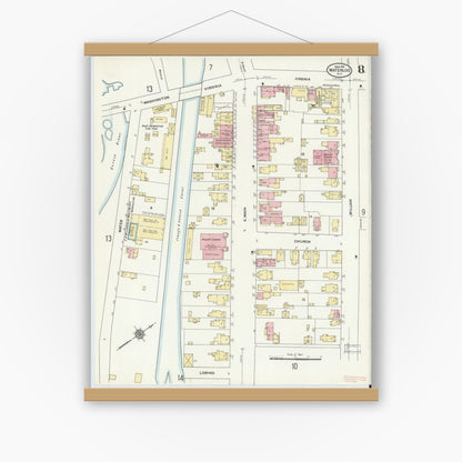 Old map wall art mockup — magnetic wood frame on white wall — Sanborn Fire Insurance Map from Waterloo, Seneca County, New York (1911), Sheet #0008