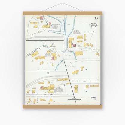 Old map wall art mockup — magnetic wood frame on white wall — Sanborn Fire Insurance Map from Athol, Worcester County, Massachusetts (1900), Sheet #0010