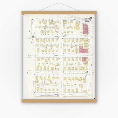 Old map wall art mockup — magnetic wood frame on white wall — Sanborn Fire Insurance Map from Cloquet, Carlton County, Minnesota (1911), Sheet #0009