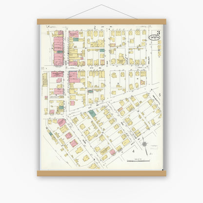 Old map wall art mockup — magnetic wood frame on white wall — Sanborn Fire Insurance Map from Irwin, Westmoreland County, Pennsylvania (1909), Sheet #0003