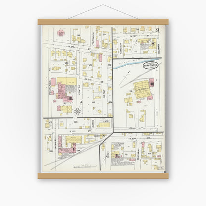 Old map wall art mockup — magnetic wood frame on white wall — Sanborn Fire Insurance Map from Vincennes, Knox County, Indiana (1892), Sheet #0009