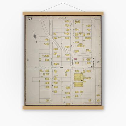 Old map wall art mockup — magnetic wood frame on white wall — Sanborn Fire Insurance Map from Worcester, Worcester County, Massachusetts (1910), Sheet #0177
