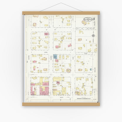 Old map wall art mockup — magnetic wood frame on white wall — Sanborn Fire Insurance Map from Richland Center, Richland County, Wisconsin (1912), Sheet #0002