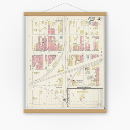 Old map wall art mockup — magnetic wood frame on white wall — Sanborn Fire Insurance Map from Deshler, Henry County, Ohio (1915), Sheet #0002