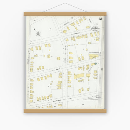 Old map wall art mockup — magnetic wood frame on white wall — Sanborn Fire Insurance Map from Rahway, Union County, New Jersey (1901), Sheet #0013