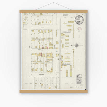 Old map wall art mockup — magnetic wood frame on white wall — Sanborn Fire Insurance Map from Dewey, Champaign County, Illinois (1899), Sheet #0001