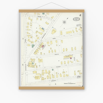 Old map wall art mockup — magnetic wood frame on white wall — Sanborn Fire Insurance Map from Stoughton, Norfolk County, Massachusetts (1896), Sheet #0004