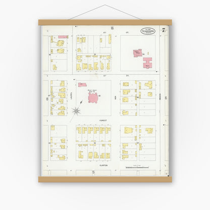Old map wall art mockup — magnetic wood frame on white wall — Sanborn Fire Insurance Map from Texarkana, Bowie County, Texas (1900), Sheet #0007