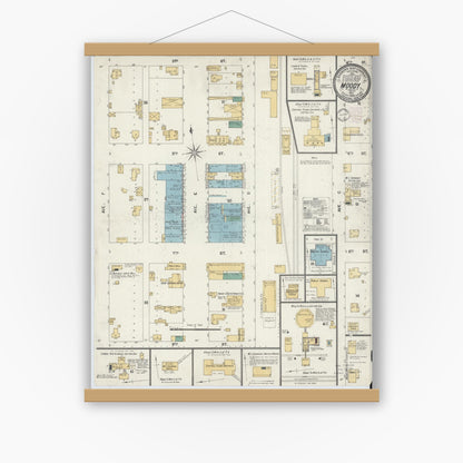 Old map wall art mockup — magnetic wood frame on white wall — Sanborn Fire Insurance Map from Moody, McLennan County, Texas (1902), Sheet #0001