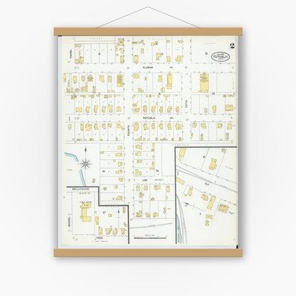 Old map wall art mockup — magnetic wood frame on white wall — Sanborn Fire Insurance Map from Republic, Marquette County, Michigan (1902), Sheet #0002