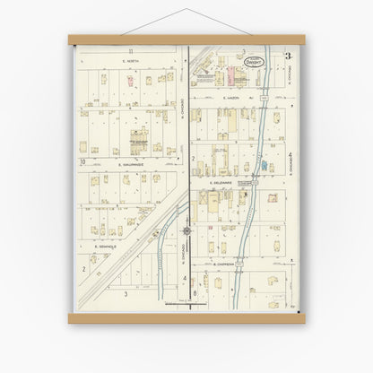 Old map wall art mockup — magnetic wood frame on white wall — Sanborn Fire Insurance Map from Dwight, Livingston County, Illinois (1914), Sheet #0003