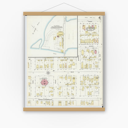 Old map wall art mockup — magnetic wood frame on white wall — Sanborn Fire Insurance Map from Saint Joseph, Berrien County, Michigan (1896), Sheet #0004