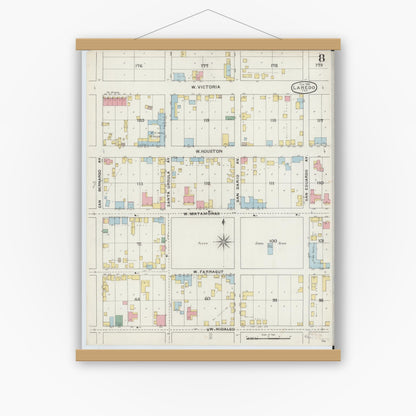 Old map wall art mockup — magnetic wood frame on white wall — Sanborn Fire Insurance Map from Laredo, Webb County, Texas (1894), Sheet #0008