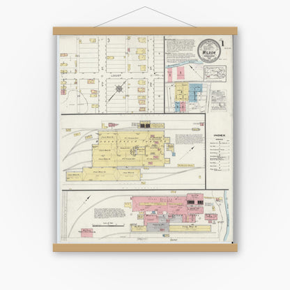 Old map wall art mockup — magnetic wood frame on white wall — Sanborn Fire Insurance Map from Wilson, Allegheny County, Pennsylvania (1915), Sheet #0001