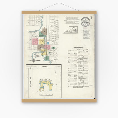 Old map wall art mockup — magnetic wood frame on white wall — Sanborn Fire Insurance Map from Pulaski, Pulaski County, Virginia (1913) - Complete Map Set