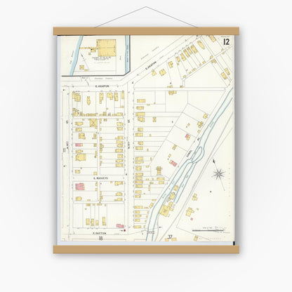 Old map wall art mockup — magnetic wood frame on white wall — Sanborn Fire Insurance Map from Hamilton, Butler County, Ohio (1899), Sheet #0012