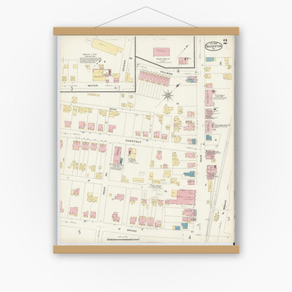 Old map wall art mockup — magnetic wood frame on white wall — Sanborn Fire Insurance Map from Souderton, Montgomery County, Pennsylvania (1908), Sheet #0002