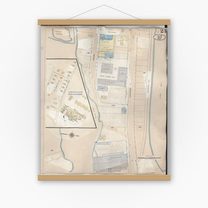 Old map wall art mockup — magnetic wood frame on white wall — Sanborn Fire Insurance Map from Hilo, Hawaii County, Hawaii (1957), Sheet #0023