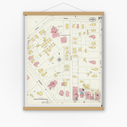 Old map wall art mockup — magnetic wood frame on white wall — Sanborn Fire Insurance Map from Warren, Trumbull County, Ohio (1902), Sheet #0010