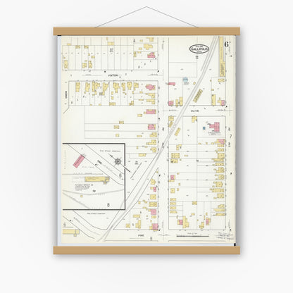 Old map wall art mockup — magnetic wood frame on white wall — Sanborn Fire Insurance Map from Gallipolis, Gallia County, Ohio (1916), Sheet #0006