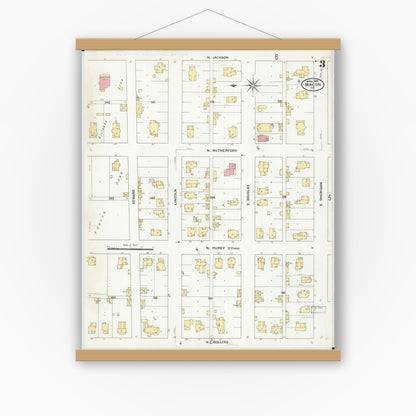 Old map wall art mockup — magnetic wood frame on white wall — Sanborn Fire Insurance Map from Macon, Macon County, Missouri (1909), Sheet #0003