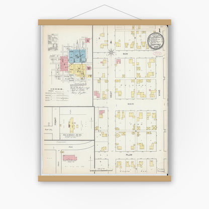 Old map wall art mockup — magnetic wood frame on white wall — Sanborn Fire Insurance Map from Thorntown, Boone County, Indiana (1892), Sheet #0001