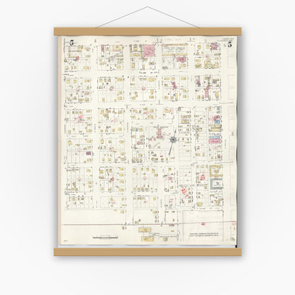 Old map wall art mockup — magnetic wood frame on white wall — Sanborn Fire Insurance Map from Lamesa, Dawson County, Texas (1948), Sheet #0005