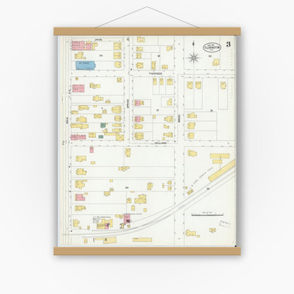 Old map wall art mockup — magnetic wood frame on white wall — Sanborn Fire Insurance Map from Flemington, Hunterdon County, New Jersey (1902), Sheet #0003