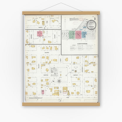 Old map wall art mockup — magnetic wood frame on white wall — Sanborn Fire Insurance Map from Lexington, McLean County, Illinois (1899) - Complete Map Set