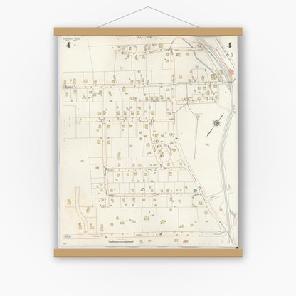Old map wall art mockup — magnetic wood frame on white wall — Sanborn Fire Insurance Map from Cohasset, Norfolk County, Massachusetts (1940), Sheet #0004