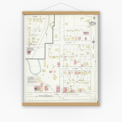 Old map wall art mockup — magnetic wood frame on white wall — Sanborn Fire Insurance Map from O'Fallon, Saint Clair County, Illinois (1914), Sheet #0002